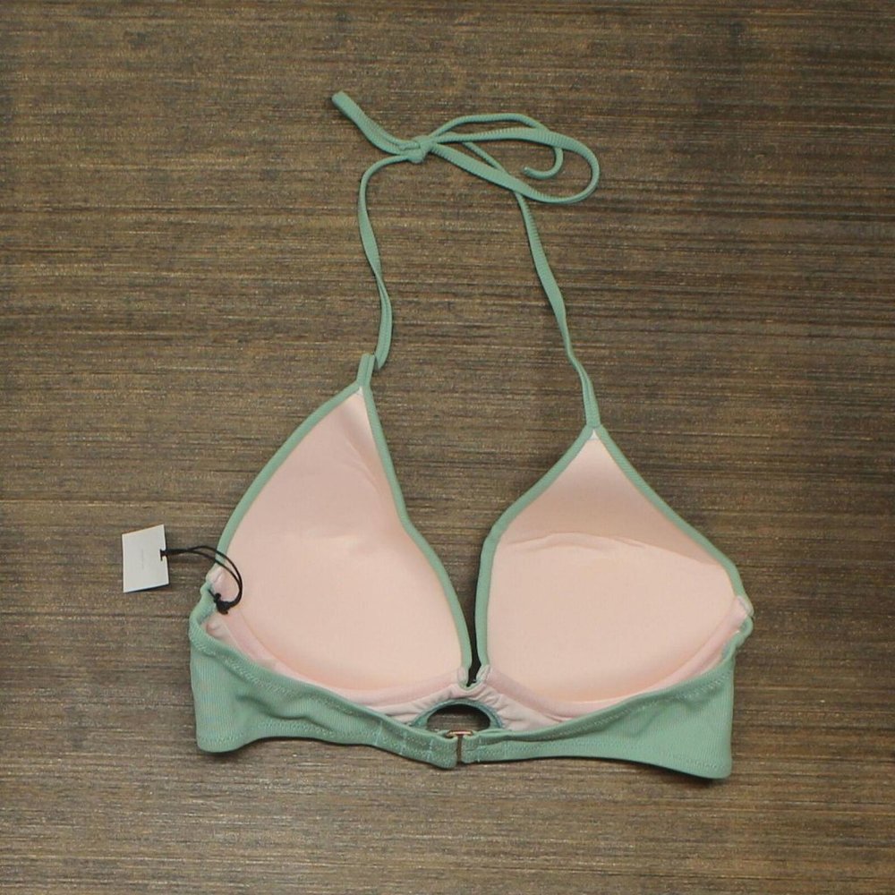 NWT Shade & Shore Long Line Ring Front Triangle Bikini Top 36B Sage Green - Picture 3 of 5